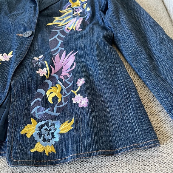 Pamela McCoy Blue Floral Embroidered Button Front Blazer Jacket Women's Size S - Picture 2 of 8